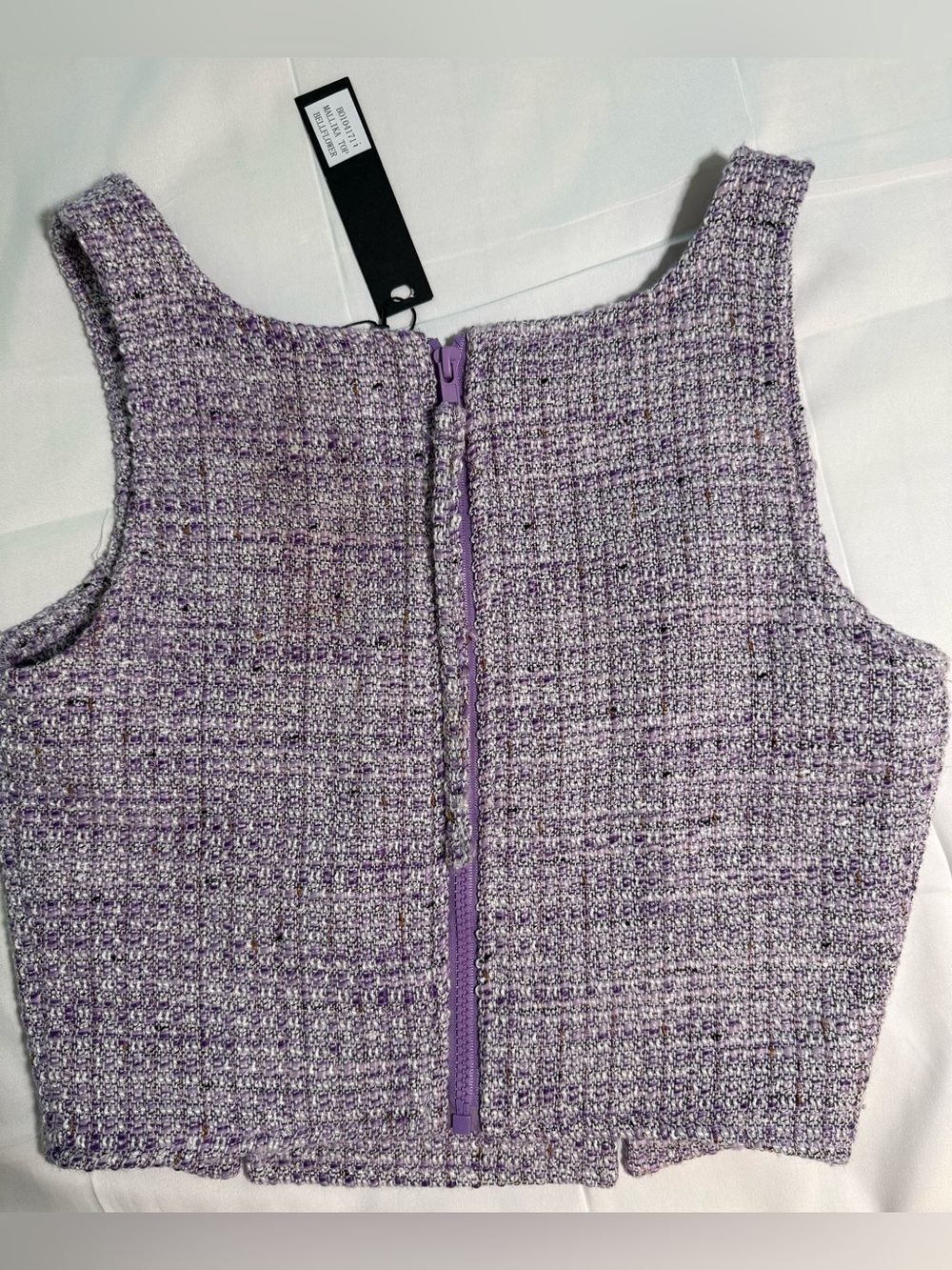 Steve Madden Lavender Tweed Crop Top NWT Small Square Neck Sleeveless - Picture 4 of 10